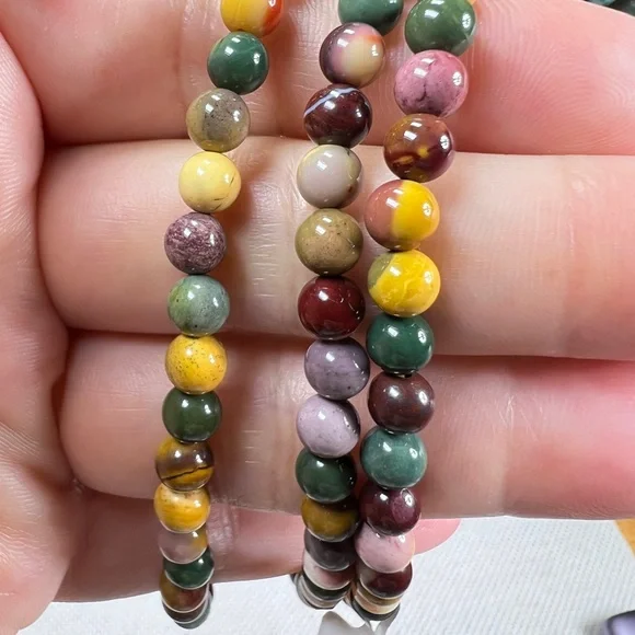 5.3mm Alashan Agate Multicolor Beaded 3 Laps Bracelet Or Necklace Natural Quartz - Picture 7 of 11
